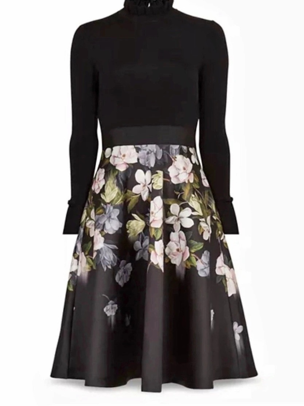 Ted Baker Alettaa Knit Bodice Long Sleeve Midi Dress Floral Midi Dress Size 1